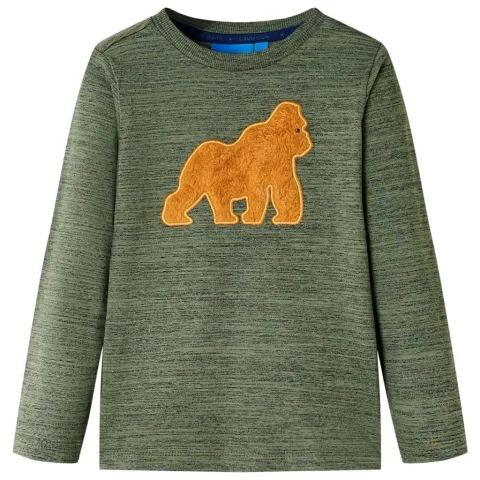 Tricou de copii cu mâneci lungi, kaki melanj, 104