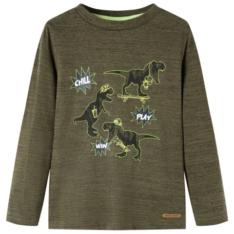 Tricou copii, mâneci lungi, kaki închis melanj, 128