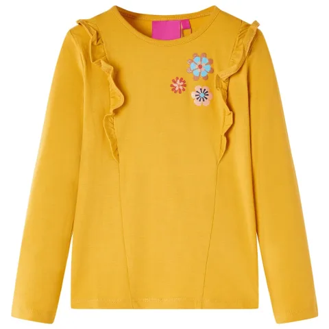 Tricou pentru copii cu mâneci lungi, ocru închis, 116