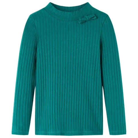 Tricou de copii cu mâneci lungi, tricot cu nervuri, verde închis, 104