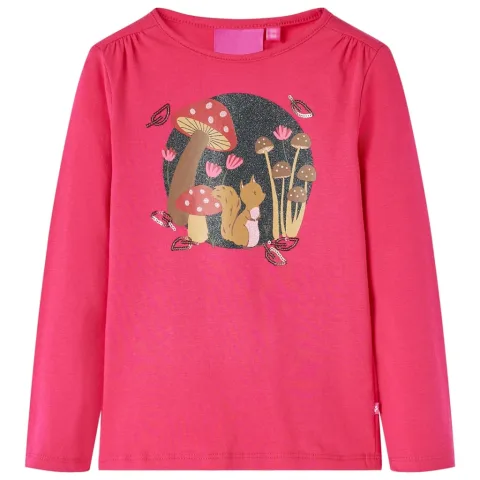 Tricou pentru copii cu mâneci lungi, roz aprins, 140
