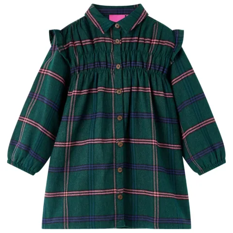 Rochie pentru copii cu mâneci lungi și volane, verde închis, 140