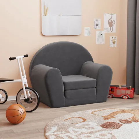 vidaXL Canapea extensibilă pentru copii, antracit, pluș moale