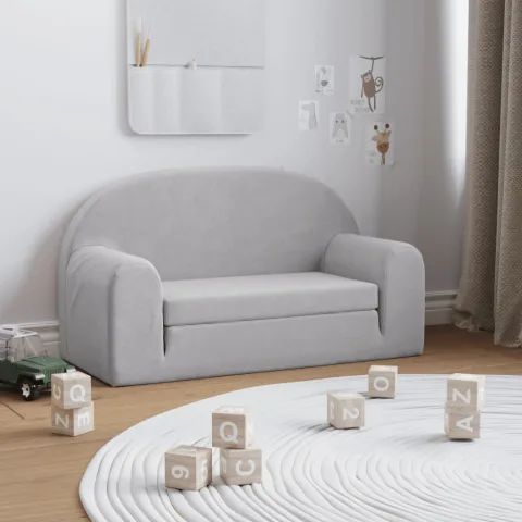vidaXL Canapea extensibilă de copii 2 locuri, gri deschis, pluș moale