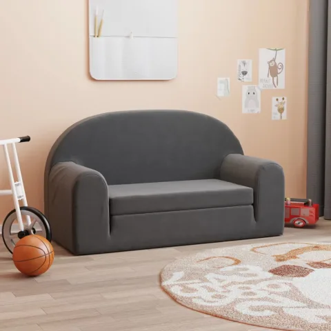 vidaXL Canapea extensibilă de copii cu 2 locuri, antracit, pluș moale
