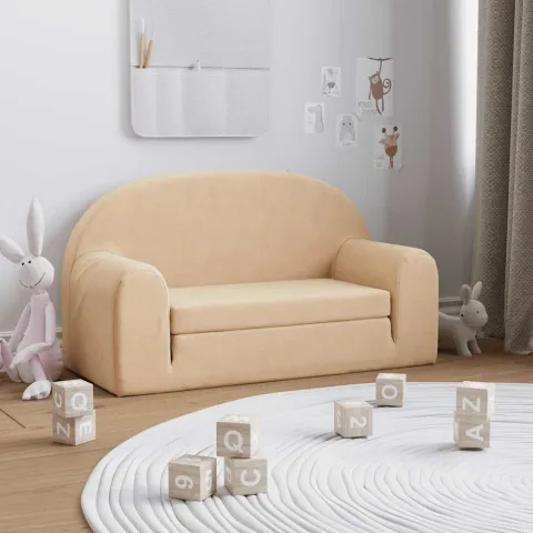 vidaXL Canapea extensibilă de copii cu 2 locuri, crem, pluș moale