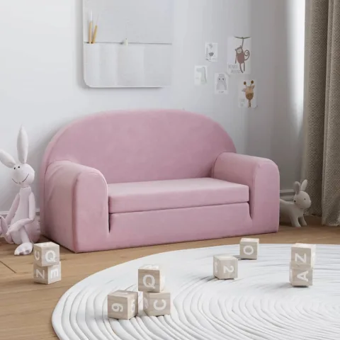 vidaXL Canapea extensibilă pentru copii cu 2 locuri, roz, pluș moale