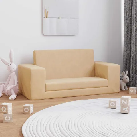 vidaXL Canapea extensibilă de copii cu 2 locuri, crem, pluș moale