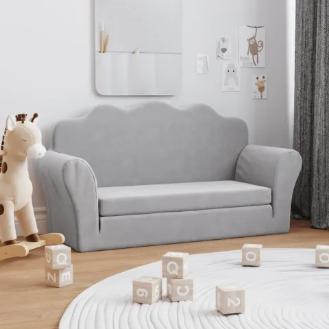 vidaXL Canapea extensibilă de copii 2 locuri, gri deschis, pluș moale