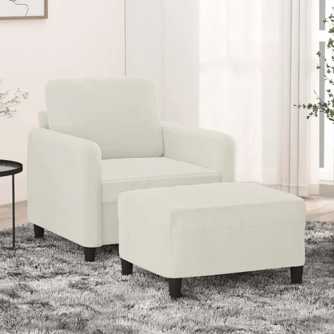 vidaXL Fotoliu canapea cu taburet, crem, 60 cm, catifea