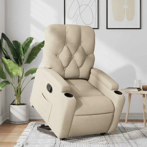 vidaXL Fotoliu rabatabil cu ridicare pe verticală, crem, textil