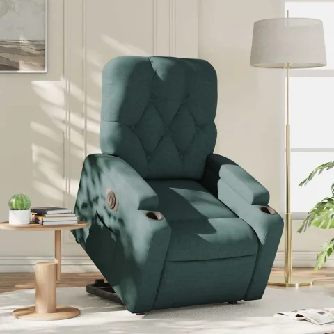 vidaXL Fotoliu electric rabatabil cu ridicare, verde închis, textil