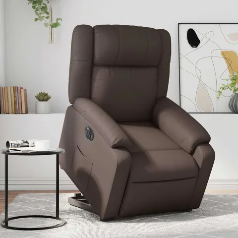 vidaXL Fotoliu rabatabil electric cu ridicare, maro, piele ecologică