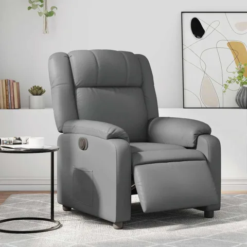 vidaXL Fotoliu rabatabil electric, gri, piele ecologică