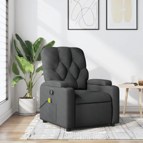 vidaXL Fotoliu reclinabil cu masaj, gri închis, material textil