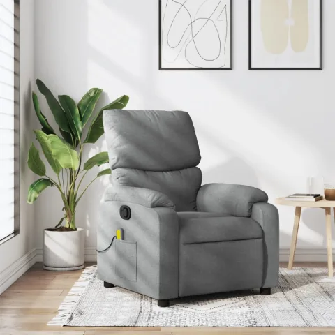 vidaXL Fotoliu reclinabil cu masaj, gri deschis, material textil
