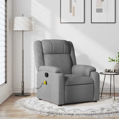 vidaXL Fotoliu reclinabil cu masaj, gri deschis, material textil