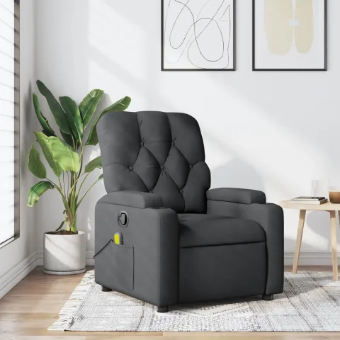 vidaXL Fotoliu reclinabil cu masaj, gri închis, material textil