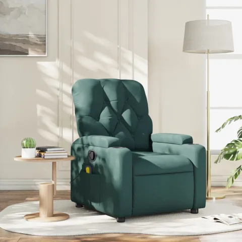 vidaXL Fotoliu reclinabil cu masaj, verde închis, material textil