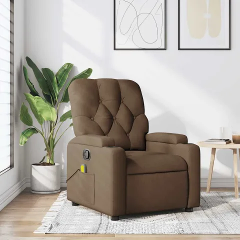 vidaXL Fotoliu de masaj rabatabil, maro, material textil