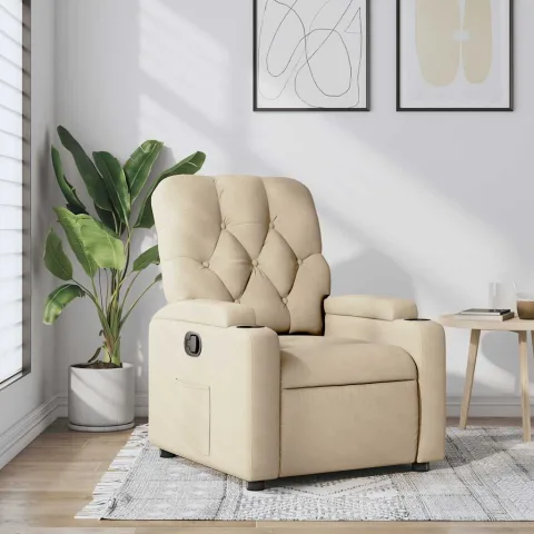 vidaXL Fotoliu rabatabil, crem, material textil