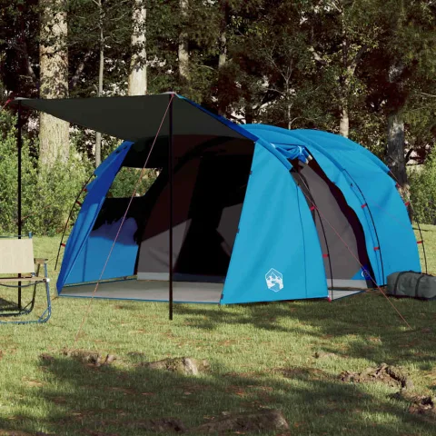 vidaXL Cort de camping tunel pentru 4 persoane, albastru, impermeabil