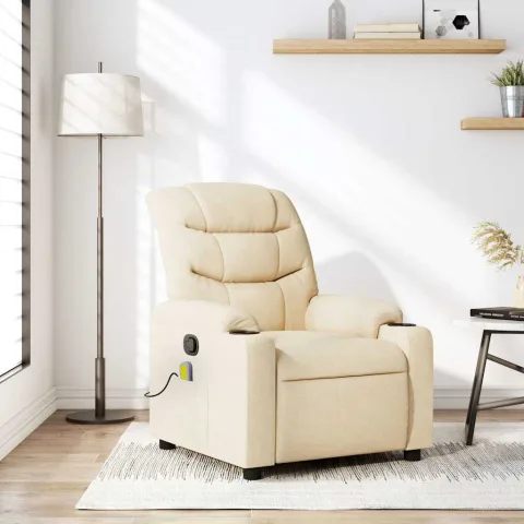 vidaXL Fotoliu de masaj reclinabil, material textil crem