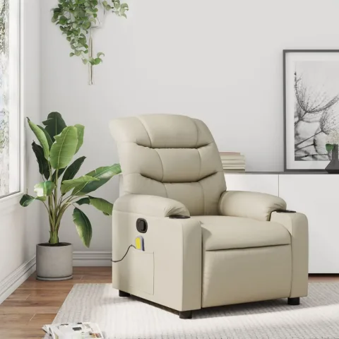 vidaXL Fotoliu de masaj reclinabil, piele ecologică, crem