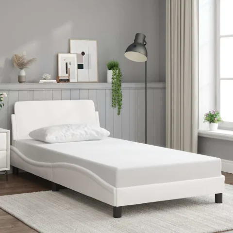 vidaXL Cadru de pat, Dover, alb, 100x190 cm, piele ecologică