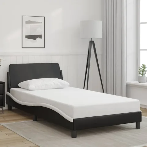 vidaXL Cadru de pat Dover negru și alb 100x190cm piele ecologică