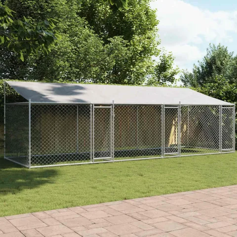 vidaXL Cușcă câini cu acoperiș și uși, gri, 6x2x2 m, oțel galvanizat