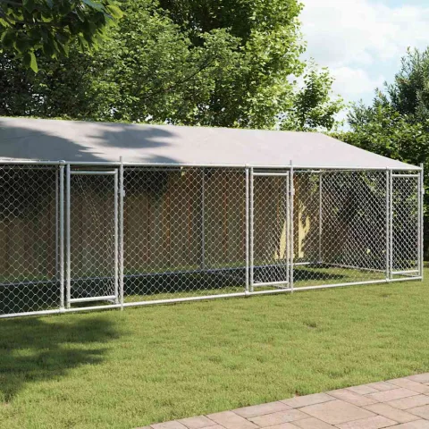 vidaXL Cușcă câini cu acoperiș și uși, gri, 8x2x2 m, oțel galvanizat