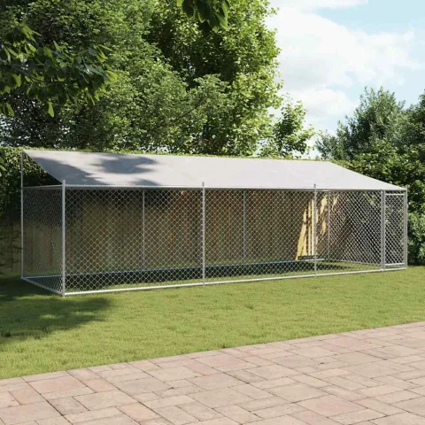 vidaXL Cușcă câini cu acoperiș și uși, gri, 6x2x2 m, oțel galvanizat