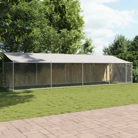 vidaXL Cușcă câini cu acoperiș și uși, gri, 8x2x2 m, oțel galvanizat