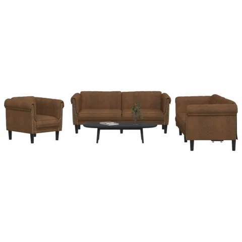 vidaXL Set de canapele, 3 piese, maro, catifea
