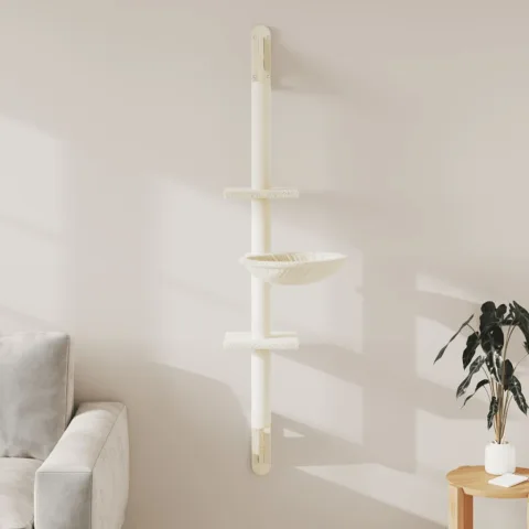 vidaXL Ansamblu pisici de perete cu stâlp de zgâriere, crem, 142,5 cm