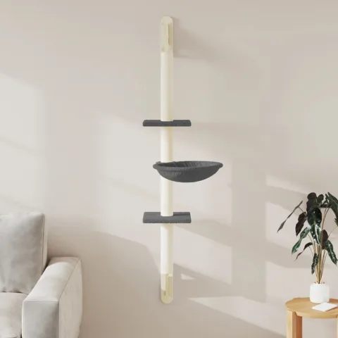 vidaXL Ansamblu pisici perete cu stâlp zgâriere, gri închis, 142,5 cm