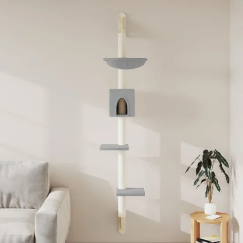 vidaXL Ansamblu pisici perete cu stâlp zgâriere, gri deschis, 187 cm