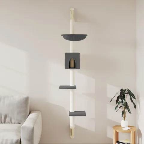 vidaXL Ansamblu pisici perete cu stâlp zgâriere, gri închis, 187 cm