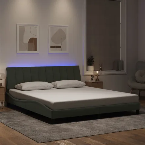 vidaXL Cadru de pat cu LED fără saltea, Hanko, gri deschis, 183x213 cm, catifea