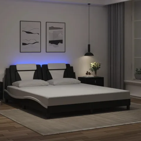 vidaXL Cadru de pat Viana cu LED fără saltea negru și alb 183x213 cm