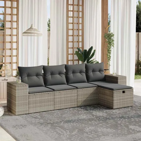 vidaXL Set canapele de grădină cu perne, 5 piese gri deschis poliratan