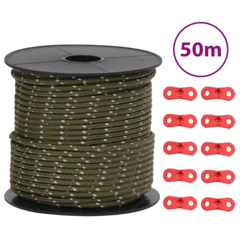 vidaXL Funie pentru cort cu benzi reflectorizante și chei, 50 m, 4 mm
