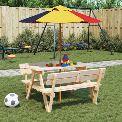 vidaXL Umbrelă de grădină pentru copii cu stâlp din lemn, Ø120x140 cm