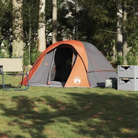 vidaXL Cort de camping pentru 6 persoane, gri/portocaliu, impermeabil