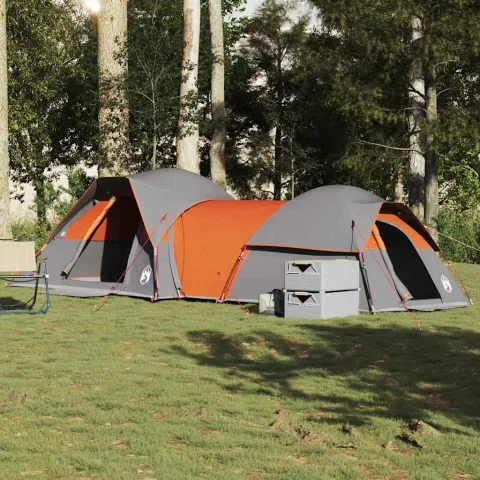 vidaXL Cort de camping pentru 5 persoane, gri/portocaliu, impermeabil