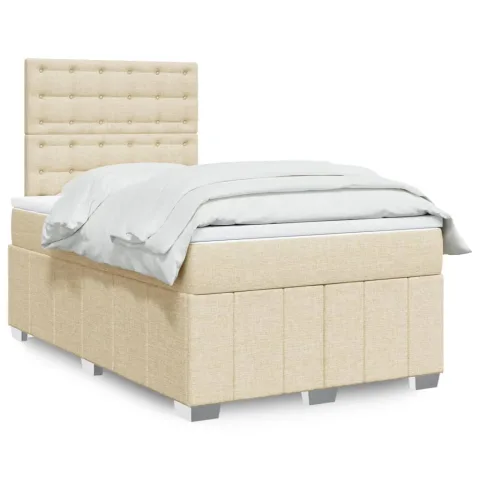vidaXL Pat continental cu saltea, crem, 120x190 cm, textil