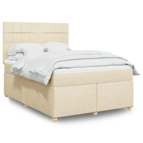 vidaXL Pat box spring cu saltea, crem, 140x200 cm, textil
