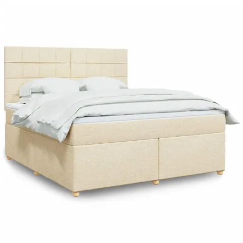 vidaXL Pat continental cu saltea, crem, 180x200 cm, textil