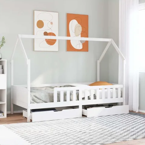 vidaXL Cadru de pat pentru copii cu sertare, 90x190 cm, lemn masiv pin